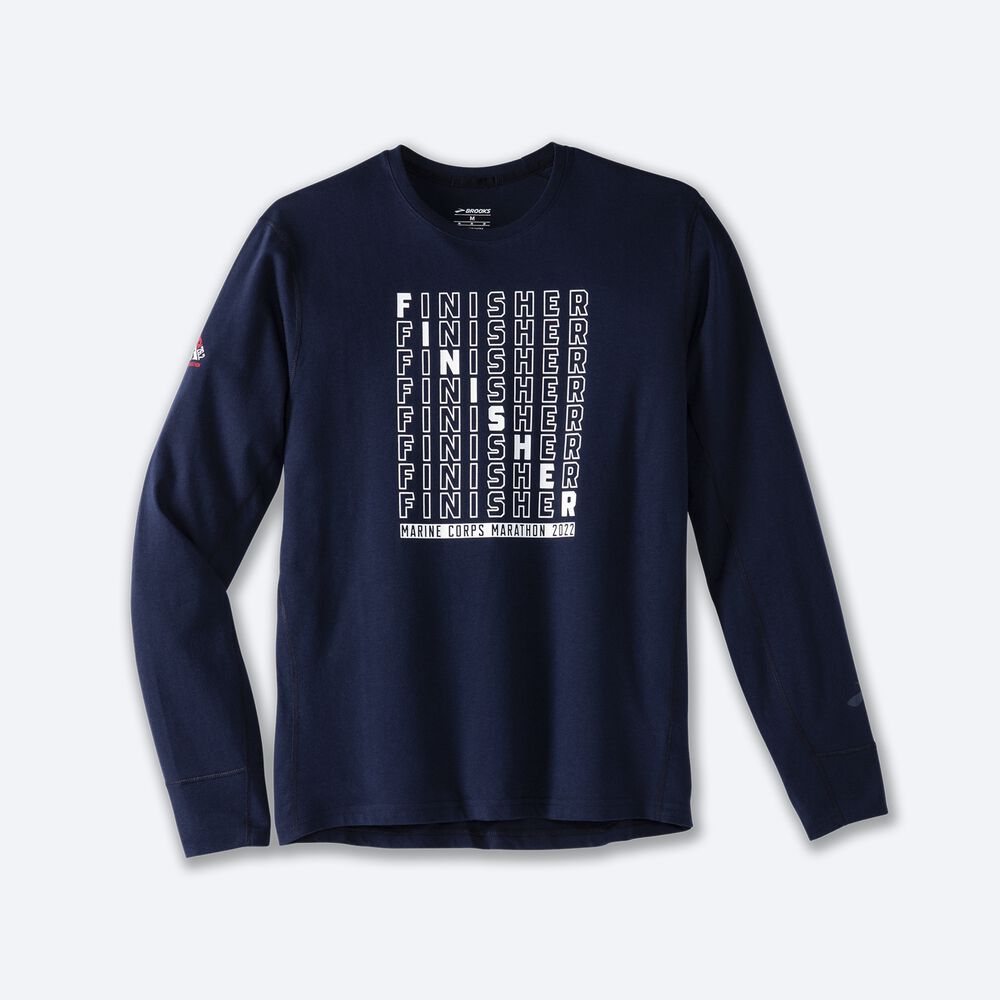 Brooks MCM22 Distance Grafika Long Sleeve Férfi Póló Sötétkék | HU934081