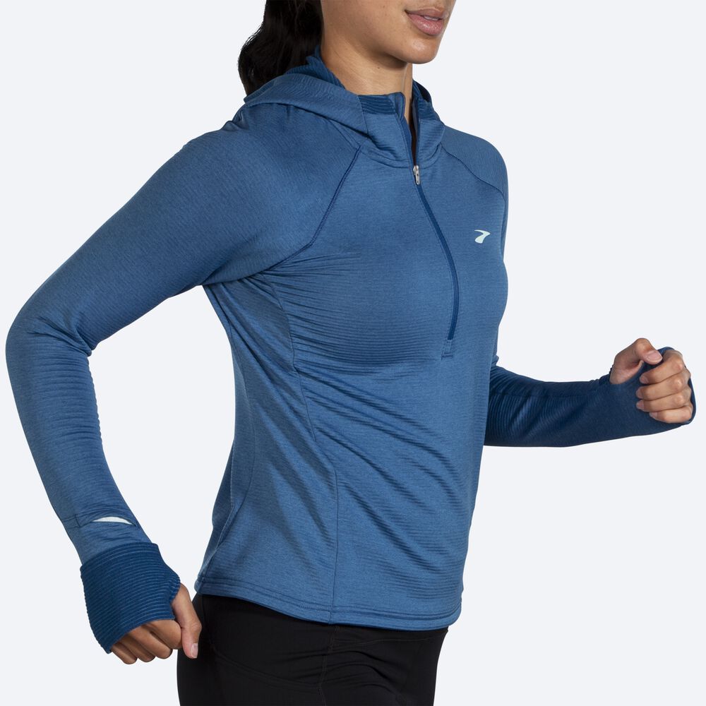 Brooks Notch Thermal 2.0 Női Kapucnis Pulóver Kék Szürke | HU638017