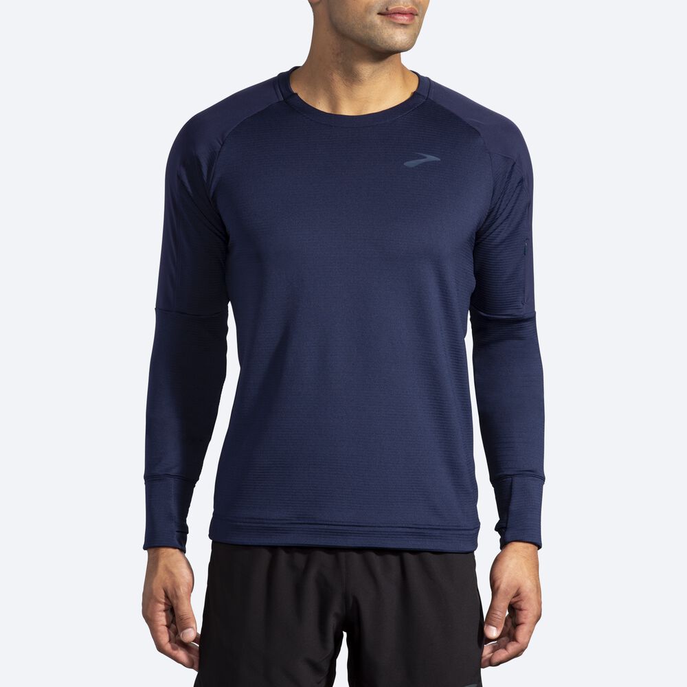 Brooks Notch Thermal Long Sleeve Férfi Póló Sötétkék | HU417306