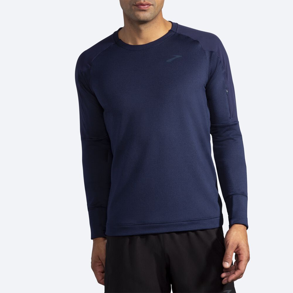 Brooks Notch Thermal Long Sleeve Férfi Póló Sötétkék | HU417306