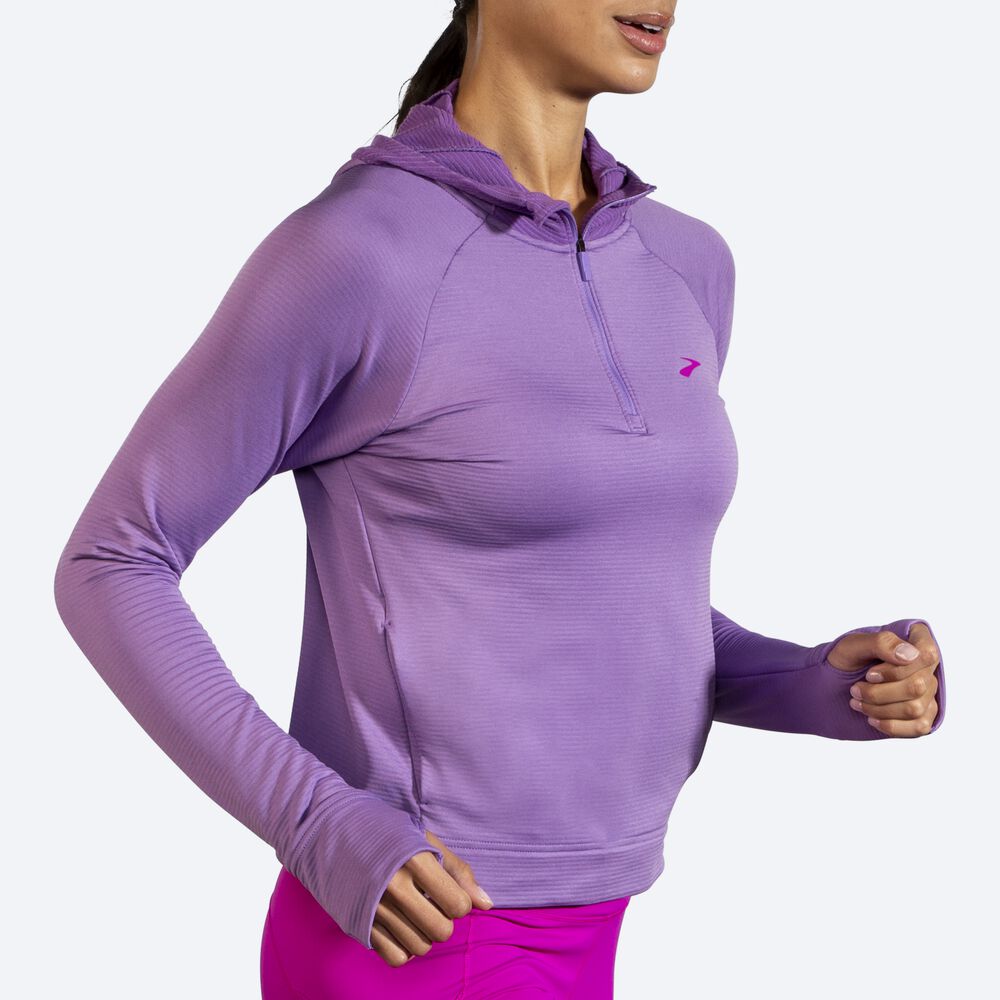 Brooks Notch Thermal Női Kapucnis Pulóver Lila | HU516047