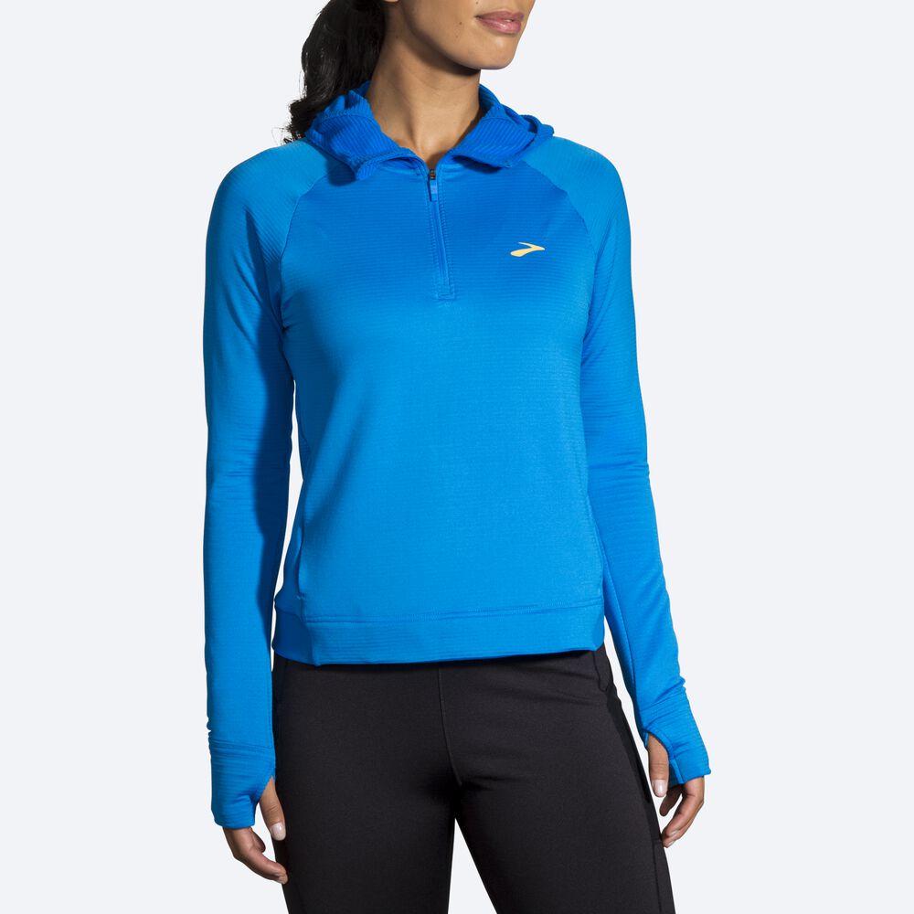 Brooks Notch Thermal Női Kapucnis Pulóver Kék | HU913247