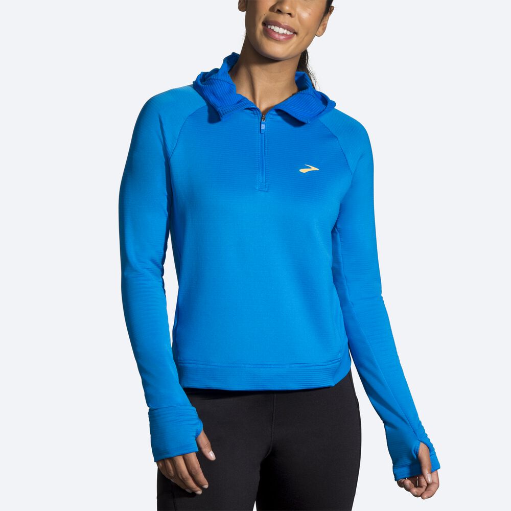 Brooks Notch Thermal Női Kapucnis Pulóver Kék | HU913247