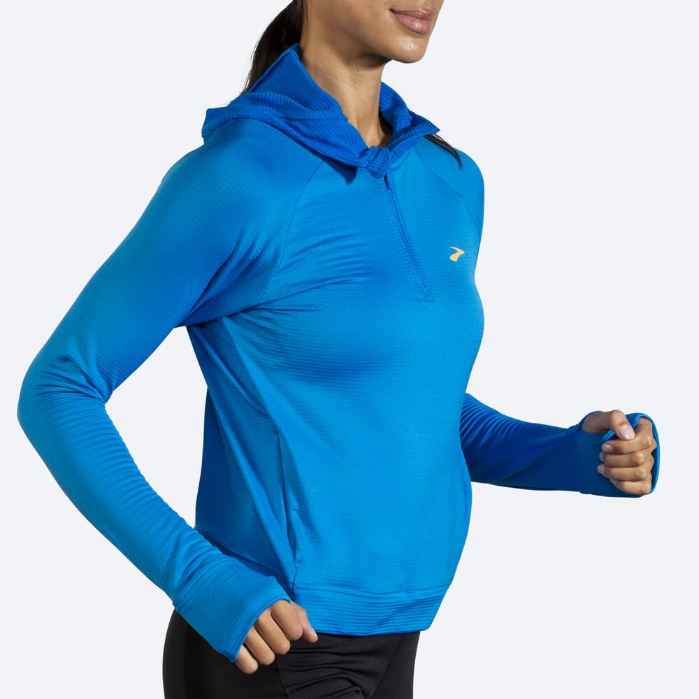 Brooks Notch Thermal Női Kapucnis Pulóver Kék | HU913247