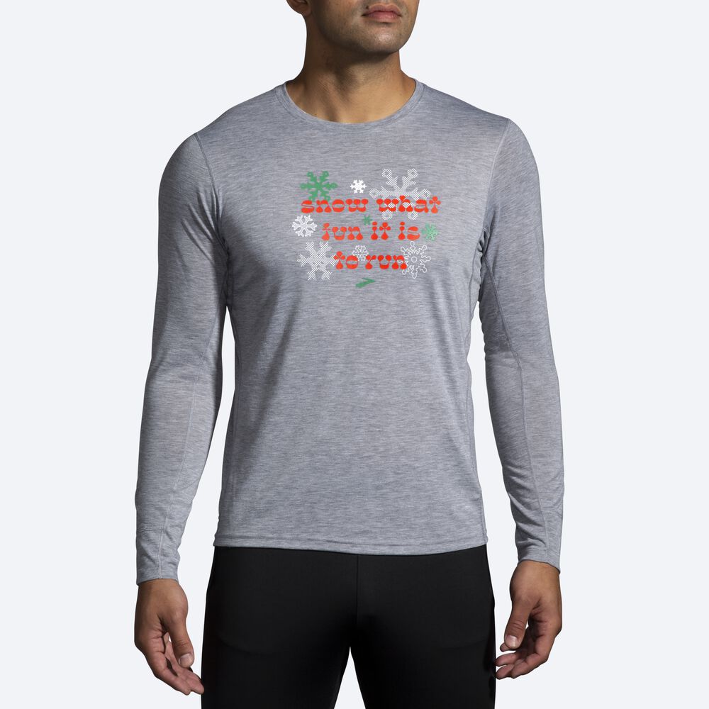 Brooks Run Merry Distance Grafika Long Sleeve Férfi Póló Szürke | HU710452