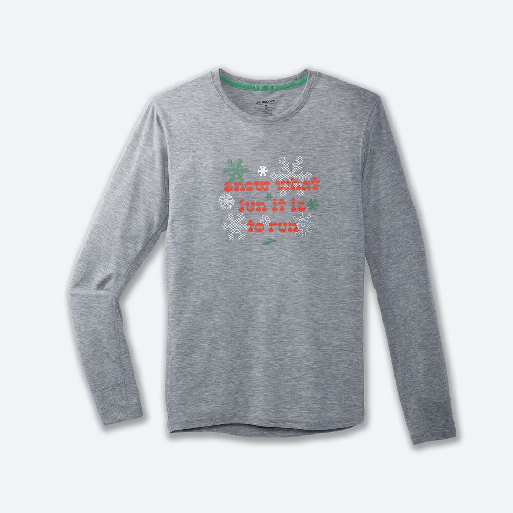 Brooks Run Merry Distance Grafika Long Sleeve Férfi Póló Szürke | HU710452