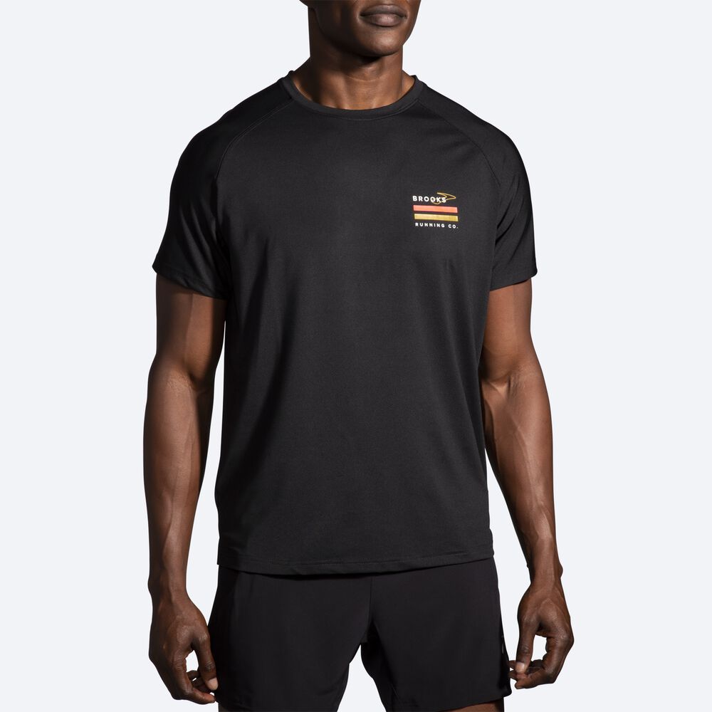 Brooks Run Within Short Sleeve Férfi Póló Fekete/Csíkok | HU704681