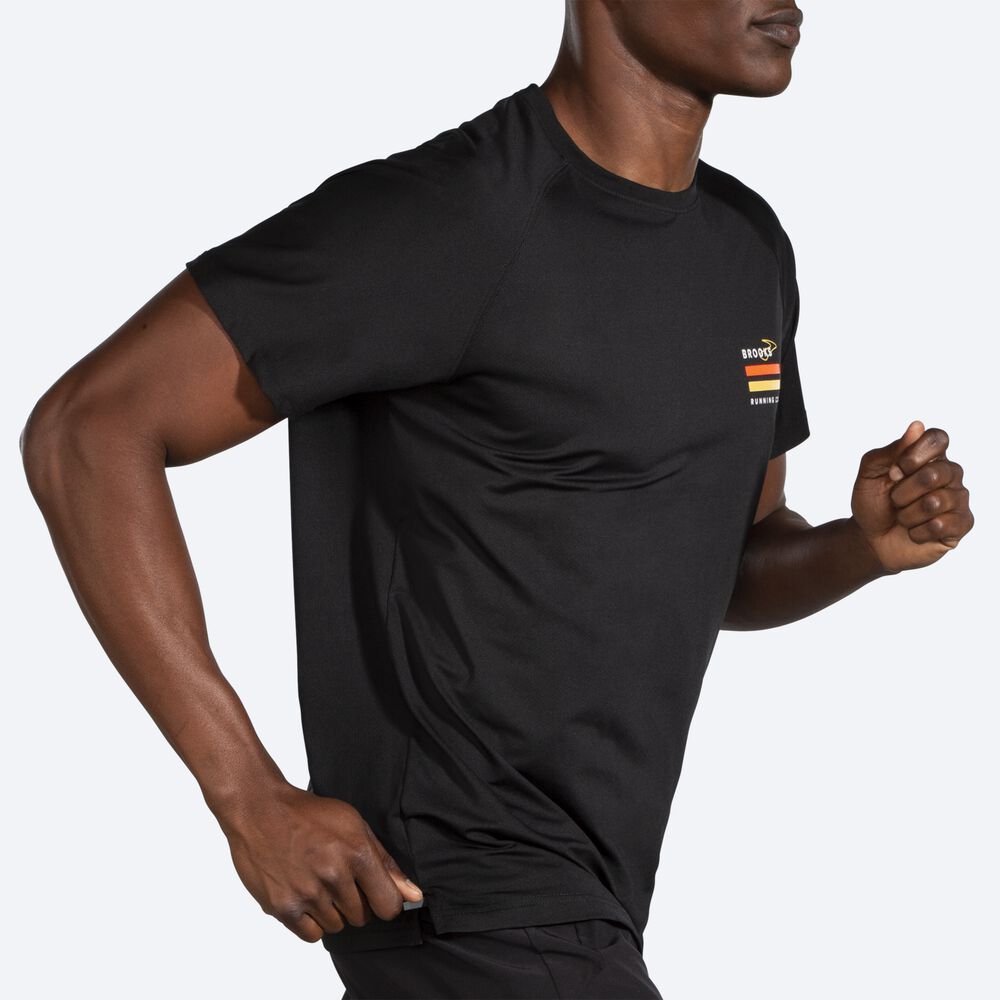 Brooks Run Within Short Sleeve Férfi Póló Fekete/Csíkok | HU704681